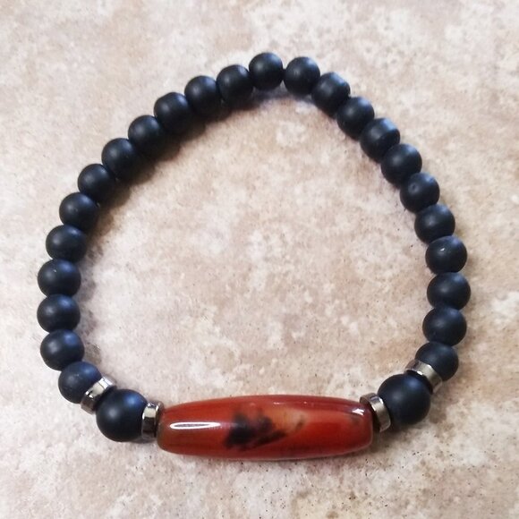 Deep Orange Russet Agate Column- Elastic Stretch Bracelet - fits 6-7" Wrist - Picture 1 of 7